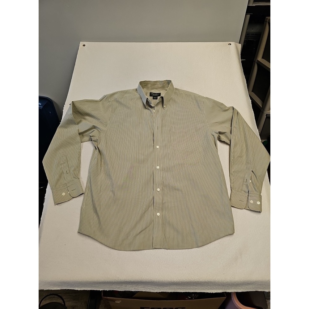 Eddie Bauer Relaxed Fit Large Men's Oxford Button Down Shirt, Green Long Sleeves